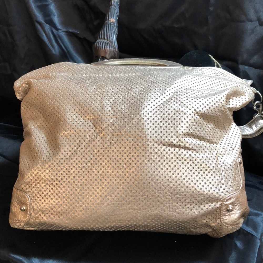 LARGE used bag in silverish gold basket handles. - Picture 2 of 8